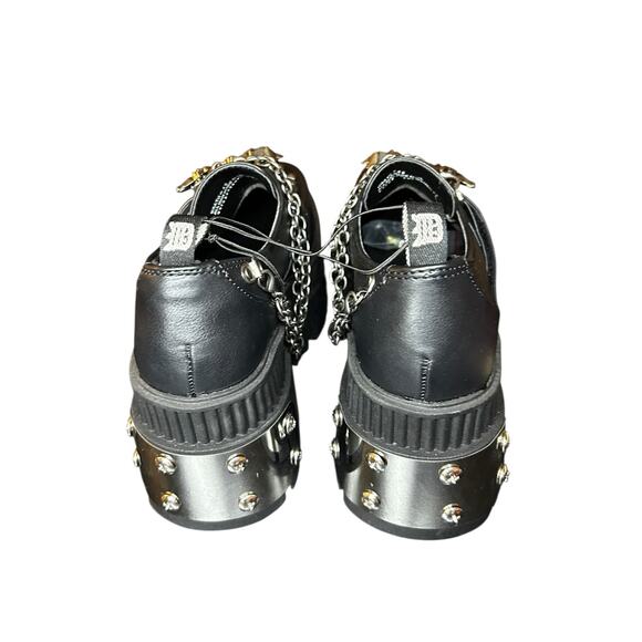 Demonia Wrath 42 Vegan Leather Goth Silver Studded Platform Loafer Shoe Size 8 - Picture 7 of 8